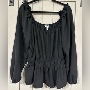 Long Sleeve Square Neck Peplum Blouse